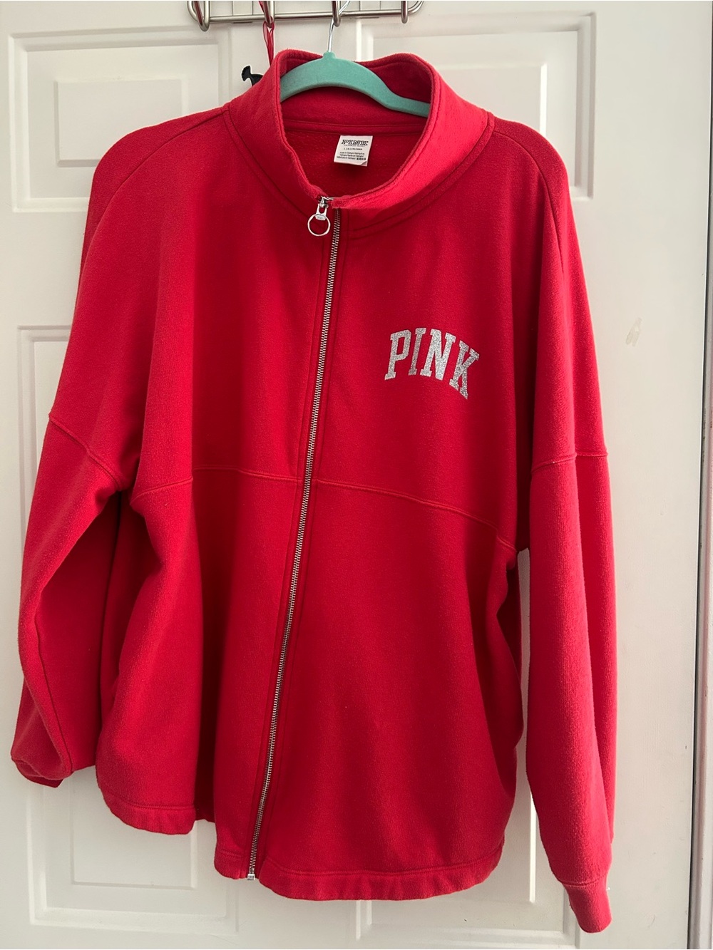 PINK Victoria's Secret Red Full-Zip Fleece Jacket Size Large
